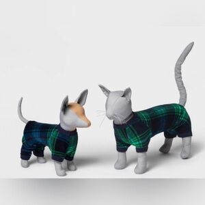 New Wondershop christmas blue green tartan Plaid Fleece Dog and Cat Pajamas M
